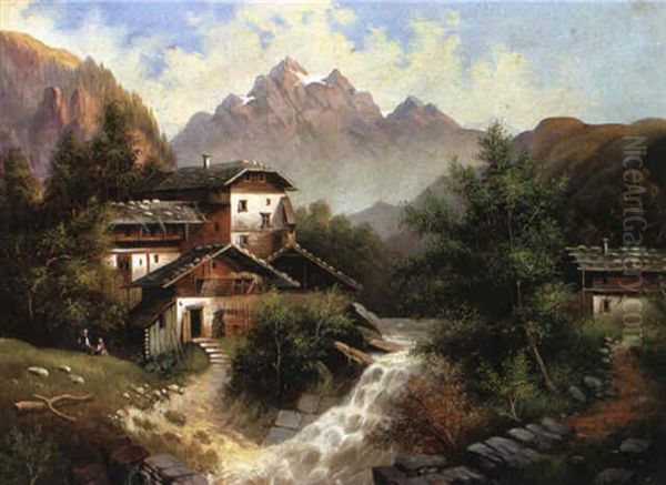 Weiler Am Gebirgsbach Oil Painting by Albert Rieger