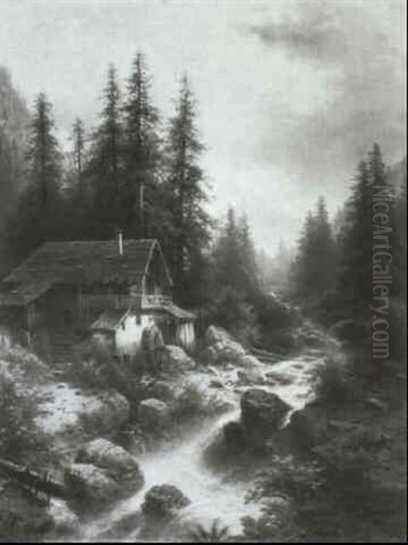 Verlassene Waldmuhle Oil Painting by Albert Rieger