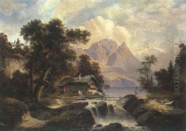 Gebirgssee Oil Painting by Albert Rieger