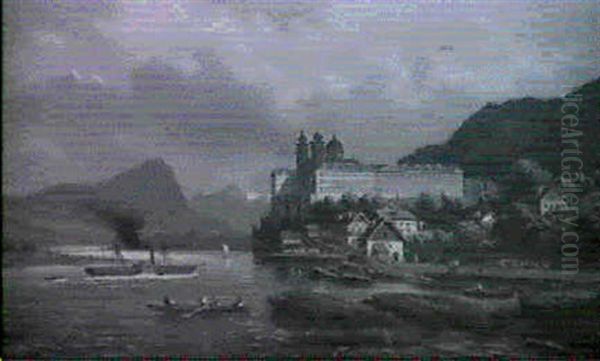 Impression Einer Donaulandschaft Mit Kloster Melk Oil Painting by Albert Rieger