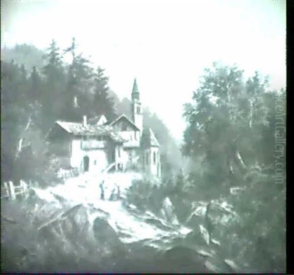 Dorfidylle Im Gebirge. Oil Painting by Albert Rieger