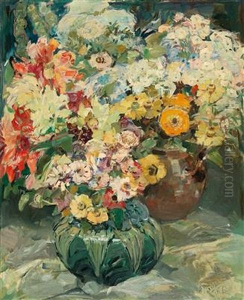 Large Floral Still Life Oil Painting by August Rieger