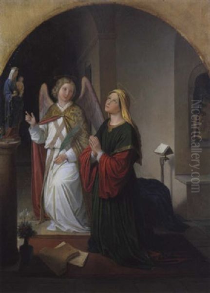 Heilige Vor Einer Statue Der Muttergottes Knieend Oil Painting by Franz Friedrich Riepenhausen