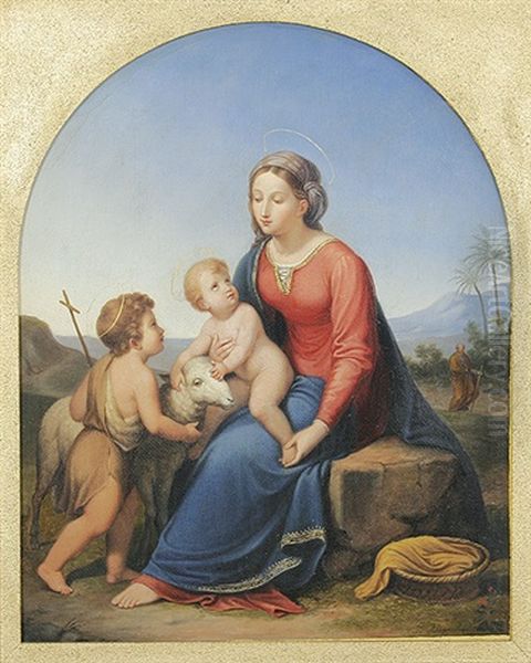 Maria Mit Jesus Und Dem Johannesknaben Neben Einem Schaf Oil Painting by Johann Christian Riepenhausen