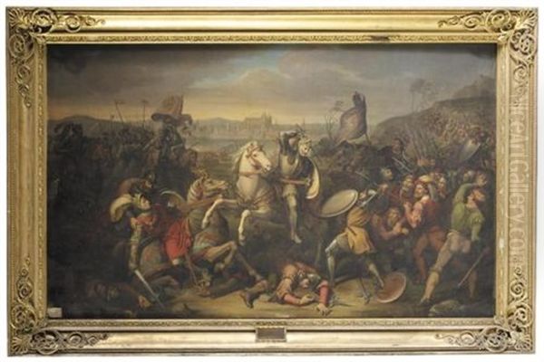 Duke Erich Von Kalenberg Rescues Emperor Maximilian In The Battle At Regensburg (herzog Erich Von Kalenberg Rettet Kaiser Maximilian In Der Schlacht Bei Regensburg) Oil Painting by Johann Christian Riepenhausen