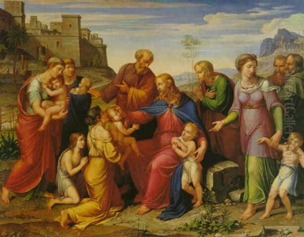 Christ Blessing The Children Oil Painting by Johann Christian Riepenhausen