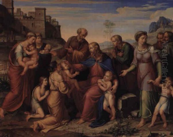 Christ Blessing The Children Oil Painting by Johann Christian Riepenhausen