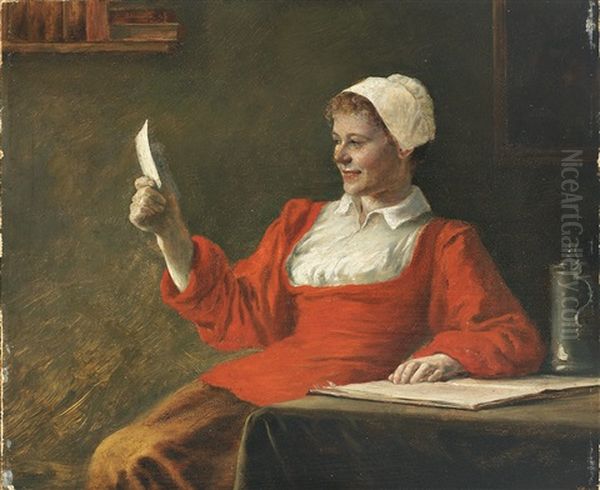 Lesende Junge Frau Freut Sich by August Rieper