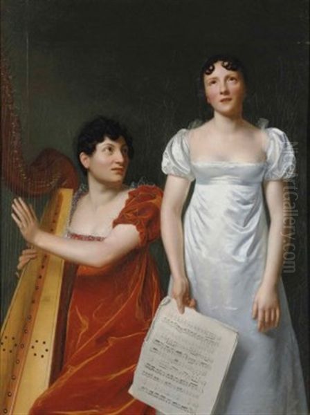 Portrait Of A Harpist And A Singer Oil Painting by Henri Francois Riesener