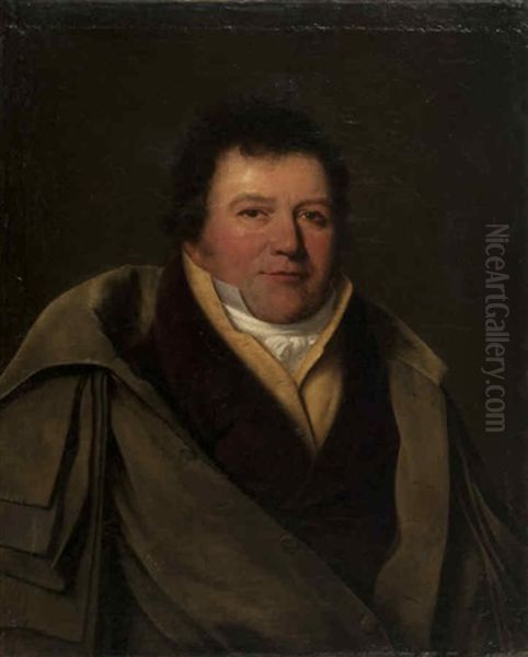 Portrait D'homme En Gilet Jaune, Chemise Et Cravate Blanches, Veste Mauve Et Redingote Oil Painting by Henri Francois Riesener