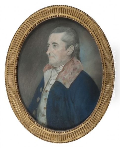 Portrait D'homme En Buste A La Lavalliere Blanche, Portant Un Redingote Bleu Marine Oil Painting by Henri Francois Riesener