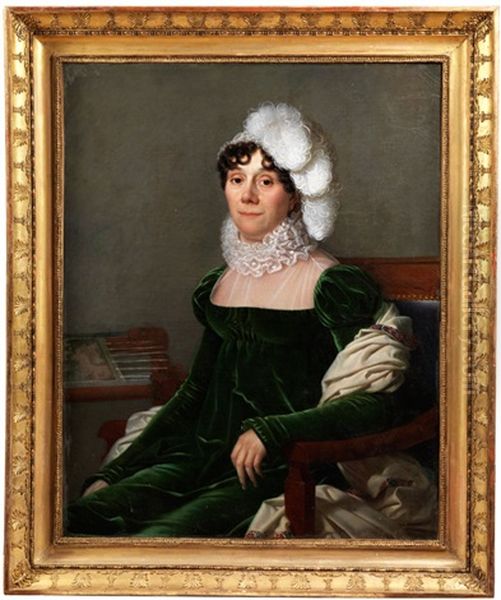 Bildnis Einer Frau Im Lehnsessel Mit Grunem Seidenkleid Oil Painting by Henri Francois Riesener