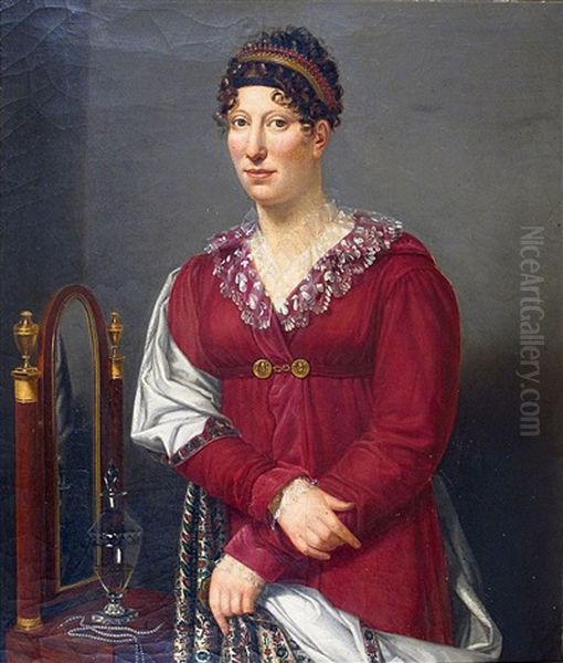 Portrait De Femme A La Robe Rouge Oil Painting by Henri Francois Riesener