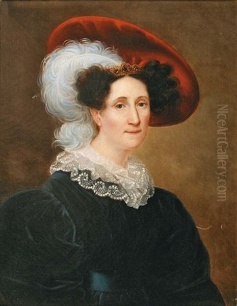 Portrait De Femme En Buste Au Chapeau A Plume Oil Painting by Henri Francois Riesener