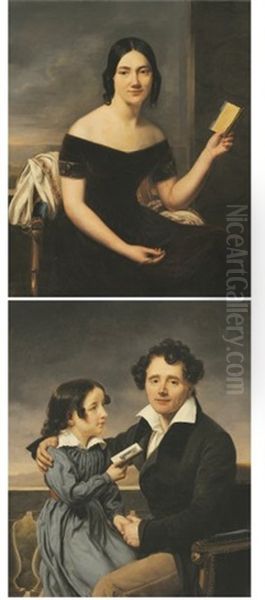 Portrait De Femme Au Carnet De Bal (+ Portrait D'un Pere Et Sa Fille; Pair) Oil Painting by Henri Francois Riesener