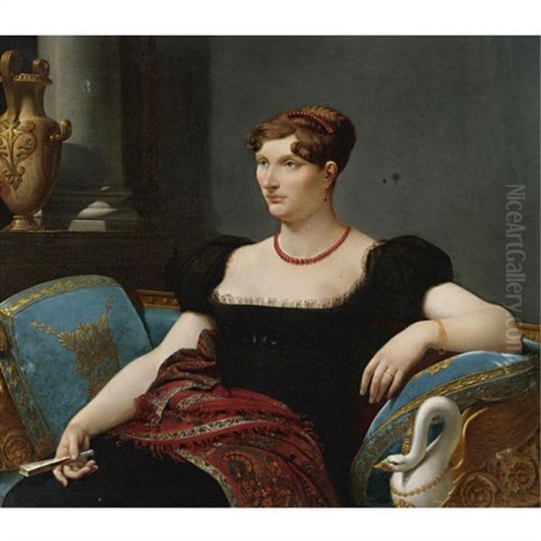 Portrait Of A Seated Lady In A Black Dress Oil Painting by Henri Francois Riesener