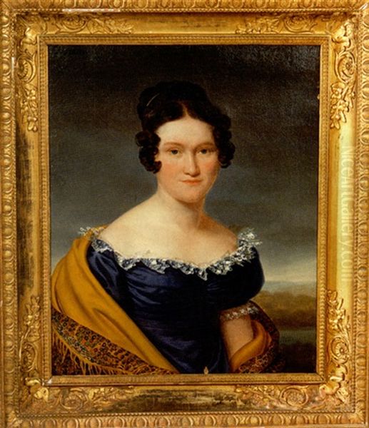 Portrait De Jeune Femme A La Robe Bleue Oil Painting by Henri Francois Riesener