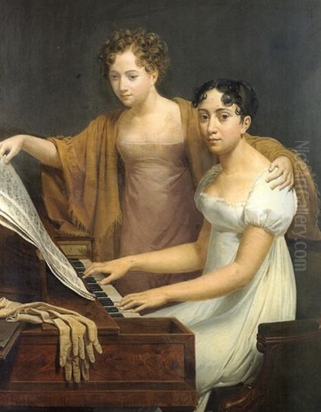 Jeunes Filles A L'epinette by Henri Francois Riesener