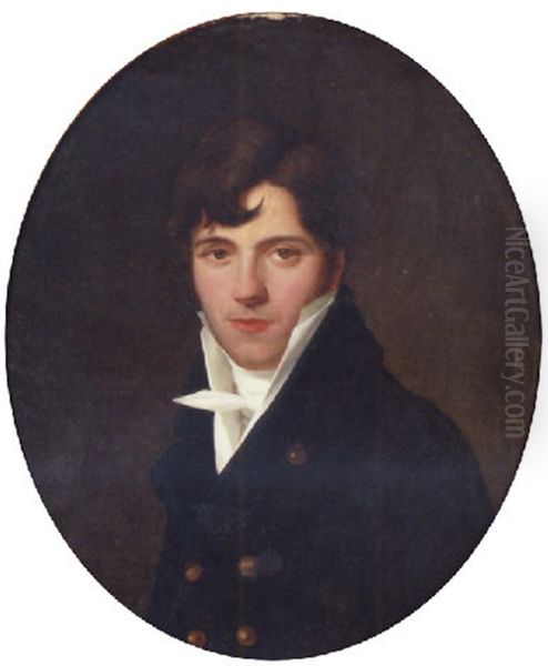 Portrait Of A Gentleman In A Blue Coat And A Cravat Oil Painting by Henri Francois Riesener