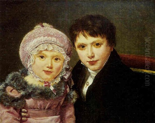 Portrait Des Enfants Terris Oil Painting by Henri Francois Riesener