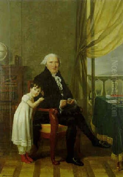 Portrait De Achille Gibert Et Sa Petite Fille Camille Seilliere, Comtesse Simeon Oil Painting by Henri Francois Riesener