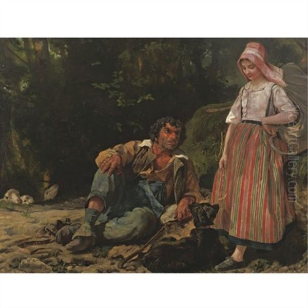 The Shepherd And The Shepherdess Oil Painting by Leon Louis Antoine Riesener