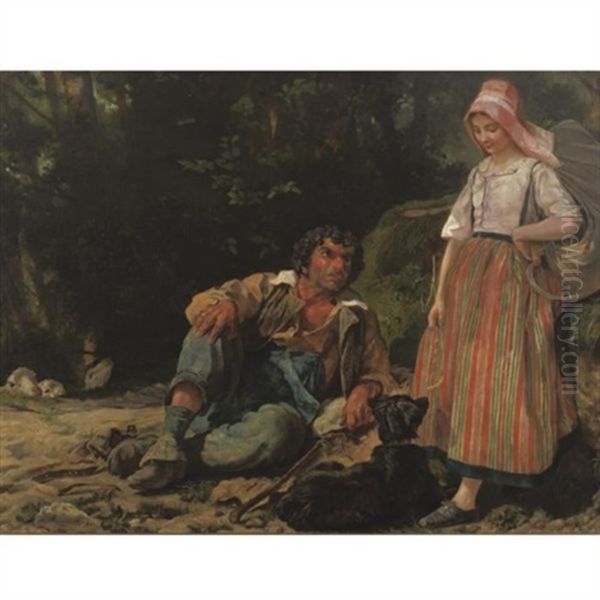 The Shepherd And The Shepherdess Oil Painting by Leon Louis Antoine Riesener