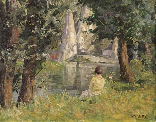 Fille Au Bord De La Rive Oil Painting by Willy Van Riet