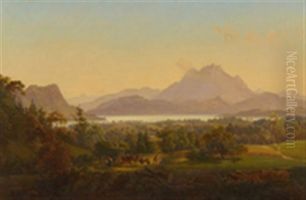 Blick Auf Pilatus, Lopper Und Burgenstock Oil Painting by Julius Rieter