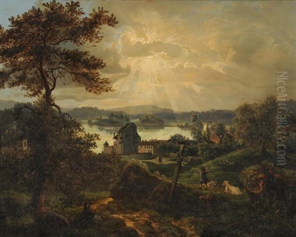 An Einem Kleinen See Gelegenes Schloss Oil Painting by Julius Rieter