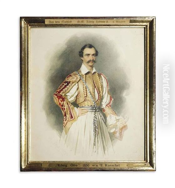 Otto I (1815-1867), Prince Of Bavaria And King Of Greece, In National Greek Dress, Wearing The Breast-star Of The Royal Greek Order Of The Redeemer by Ernst Wilhelm Rietschel