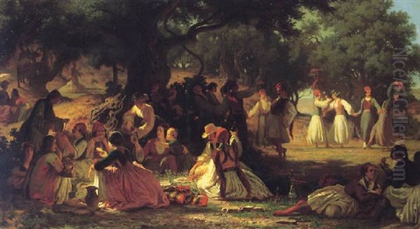 A Greek Feast Oil Painting by Ernst Wilhelm Rietschel