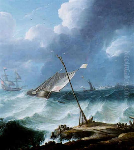 Marine Par Temps D'orage Oil Painting by Hendrik Rietschoof