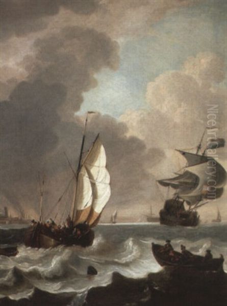 Shipping In Choppy Seas Oil Painting by Hendrik Rietschoof