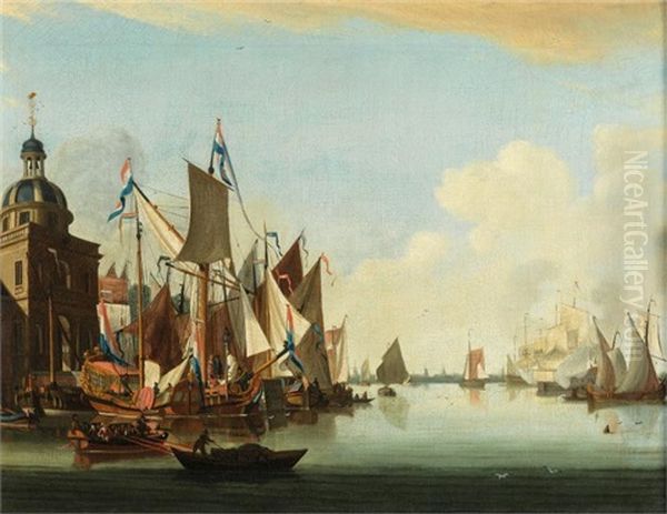 Entree De Port Oil Painting by Jan Claesz Rietschoof