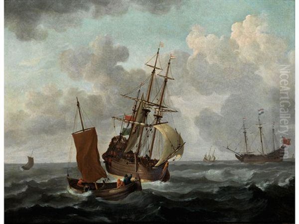 Bewegte See Mit Dreimasterschiffen Und Booten Oil Painting by Jan Claesz Rietschoof