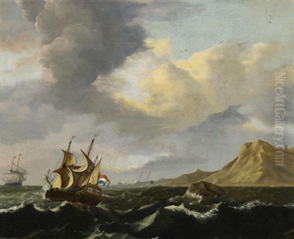 Hollandische Segler In Sturmischer See Vor Der Kuste Oil Painting by Jan Claesz Rietschoof