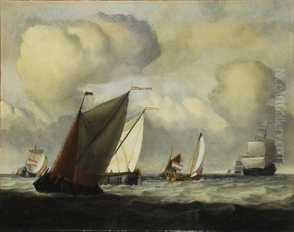 Marina Con Barcos De Vela Con Banderas Holandesas Oil Painting by Jan Claesz Rietschoof