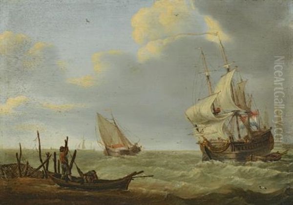 Vessels In A Breeze Oil Painting by Jan Claesz Rietschoof