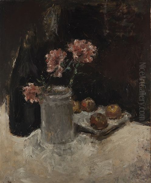 Vaso Con Fiori Rosa E Frutta Oil Painting by Arturo Rietti