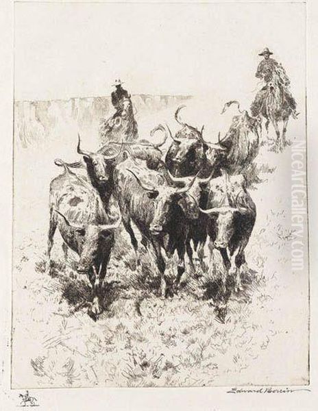 Longhorns Oil Painting by John Edward Borein