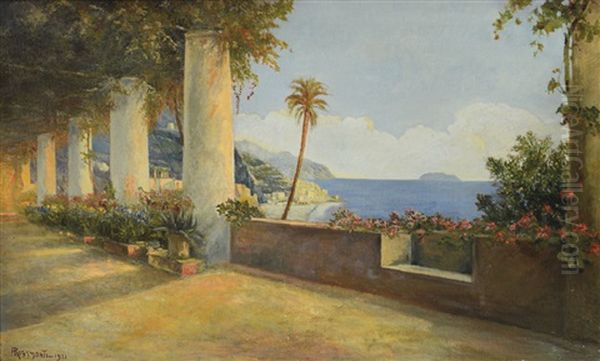 Veduta Costiera Con Portico Oil Painting by Ernesto Rigamonti