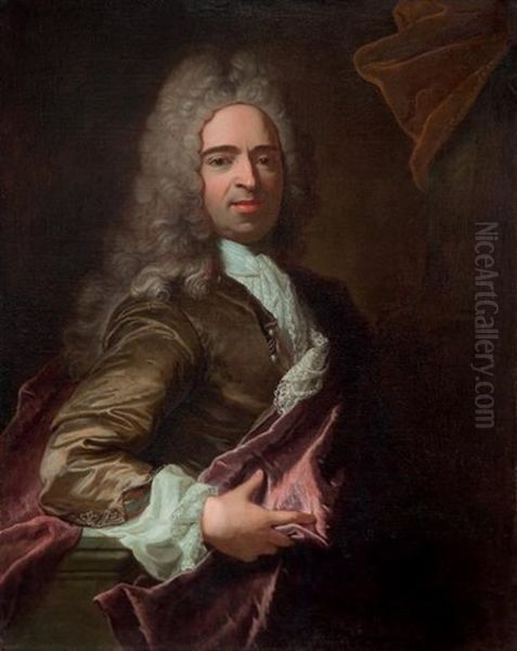 Portrait D'homme A L'habit Vert Oil Painting by Hyacinthe Rigaud