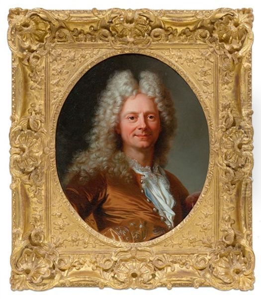 Portrait Of A Nobleman With Wig Oil Painting by Hyacinthe Rigaud