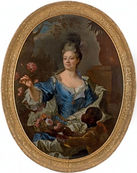 Portrait De Catherine Marie Le Gendre En Flore Accompagnee Par Un Serviteur Noir Oil Painting by Hyacinthe Rigaud