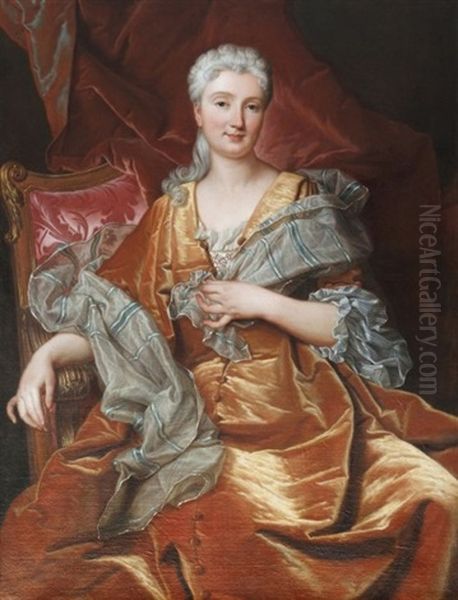 Portrait De Femme A La Robe Orange Oil Painting by Hyacinthe Rigaud