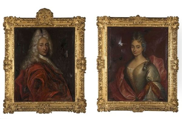 Portaits De Monsieur Pierre Balme Et De Madame Eleonore Balme Nee Marion (2 Works) Oil Painting by Hyacinthe Rigaud