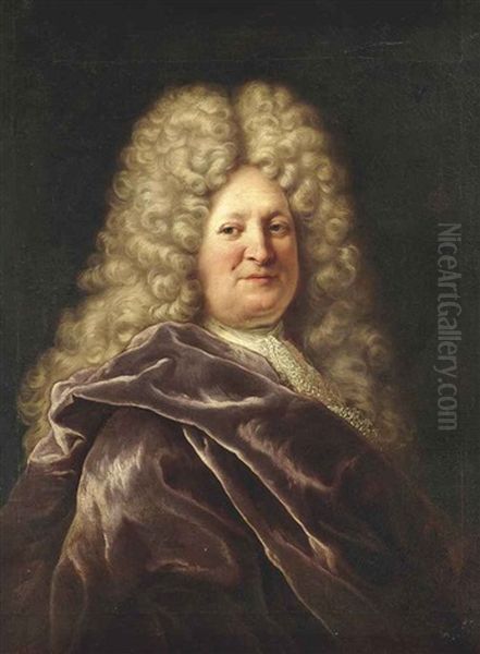 Portrait Of A Gentleman, Half-length, In A Burgundy Mantle Oil Painting by Hyacinthe Rigaud