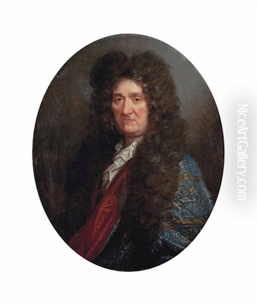 Portrait Of A Gentleman, Possibly Louis Xiv (1638-1715), Bust-length, In A Blue Embroidered Coat Oil Painting by Hyacinthe Rigaud