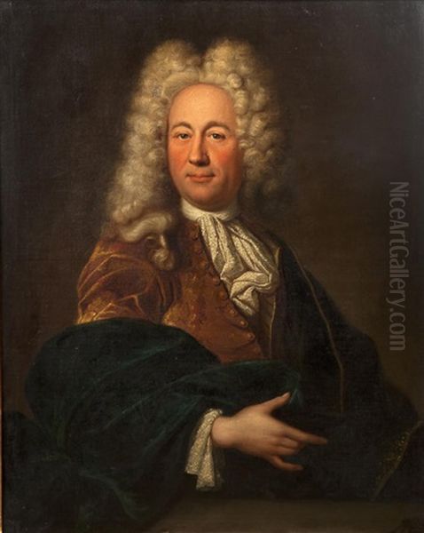 Portrait D'homme Avec Une Veste Jaune Oil Painting by Hyacinthe Rigaud